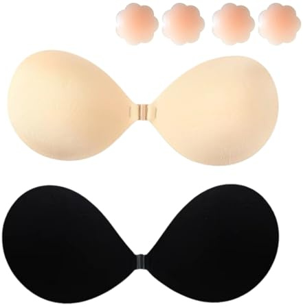 Dresmannst Reggiseno Push Up Senza Spalline per Schiena Scoperta Invisibile Reggiseni con 4 Copri Capezzoli Adesivi Coppe Adesive Seno Sticky Women Bra, Facile da Pulire, Riutilizzabile-D