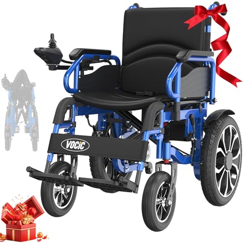 VOCIC V56 Elektrorollstuhl für Senioren Faltbar Leicht,30KM | Tragbarer Rollstuhl Elektrisch bis 150KG,Elektrischer Rollstühle mit 40CM Gummi Luftbereifung für all Gelände,(himmelblau)