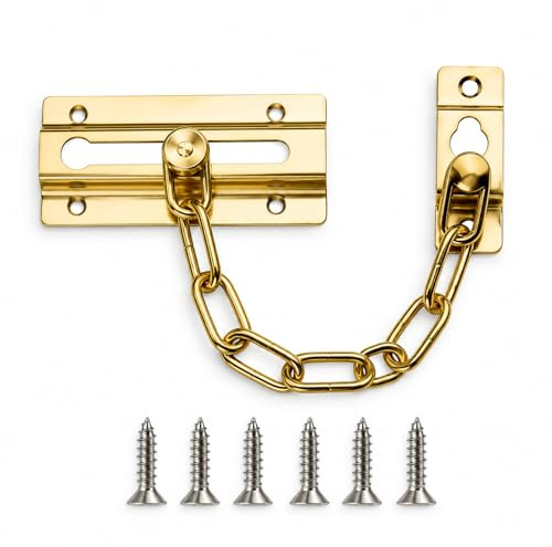 Door Chain Lock, Heavy Duty Security Door Latch, Nickel-Plated Stainless Steel Restrictor Sliding Bolt Safety Chain with Screws for Front Doors, Internal Doors, Flats, Home, Office, Hotel Door Limiter