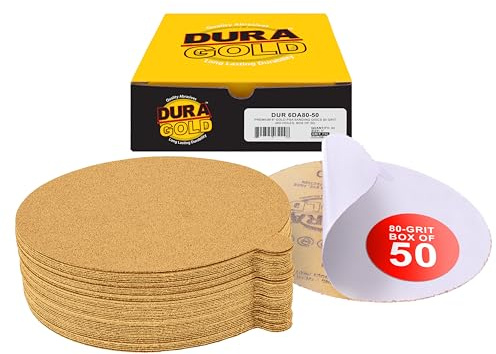 Dura-Gold Premium 6 Gold PSA Sanding Discs - 80 Grit (Box of 50) - Self Adhesive Stickyback Sandpaper for DA Sander, Finishing Coarse-Cut Abrasive - Sand Automotive Car Paint, Woodworking Wood, Metal