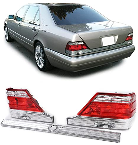 Tenzo-R Klarglas Rückleuchten mit Schlossleiste Rot Klar für Mercedes S Kasse W140 94-98