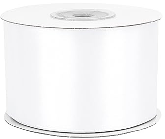 Satinband 50mm x 25m Rolle - FARBAUSWAHL in 3/6/12/18/25/38/50/75/100mm - farbecht & waschbar - Schleifenband für Hochzeit - Geschenkband zum Verpacken Dekorieren Basteln - Weiß 029
