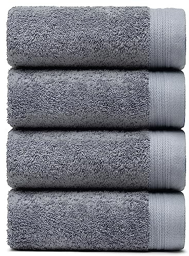 Weidemans Premium Handtuch-Set mit 4 Handtüchern, 45,7 x 76,2 cm, Farbe: Dunkelgrau, 100 % Baumwolle, 4 ultraweiche und sehr saugfähige Handtücher für Badezimmer, Fitnessstudio, Hotel, Spa