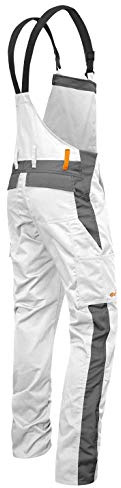 strongAnt - Pantalón de Peto de Trabajo Berlin, Bolsillos para Rodilleras - Pantalones de Pintor - Hecho en Europa - Talla: 90, Color: Blanco-Gris