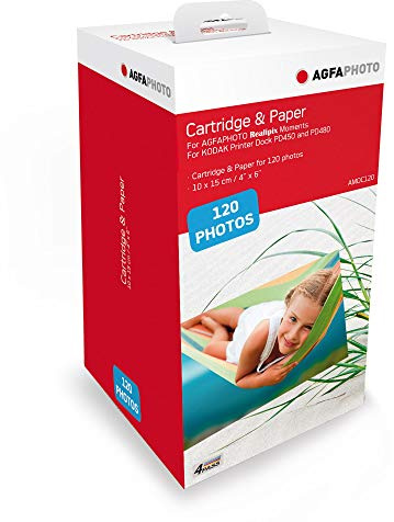 AgfaPhoto AGFA Photo - Kartusche und Papier, 40 Fotos, Format 10 x 15 cm, AMOC, kompatibel mit AGFA Photo Realipix Moments und Kodak PD450, PD480 und PD450WIFI 120, Weiss