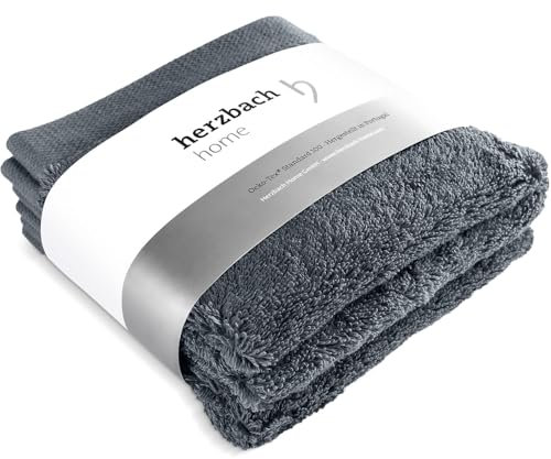 herzbach home Seiftuch 3er Set 30 x 30 cm – Hochwertige, weiche & saugstarke Mini-Handtücher in Premium-Qualität – 100% natürliche Baumwolle (Anthrazit)
