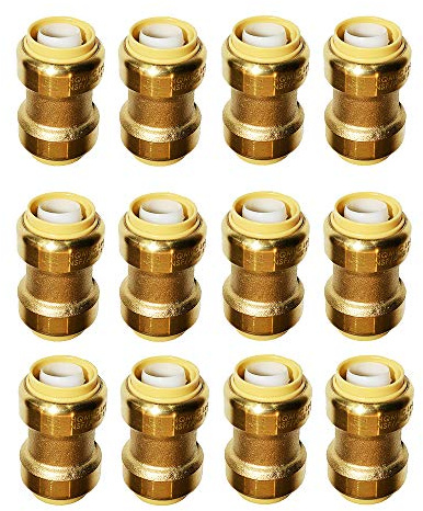 HQMPC 12 Pcs Pex Fittings 1/2 inch Straight Coupling Push Fit PEX Fitting, Push-to-Connect Copper, CPVC, No Pb Brass Plumbing Fit (12PCS 1/2)