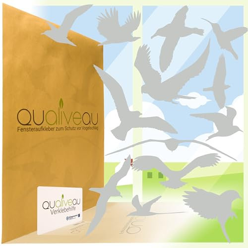 Qualiveau® 12-30cm Große Fensterbilder Aufkleber zum Schutz vor Vogelschlag, Komplettset mit Verklebehilfe, Hellgrau