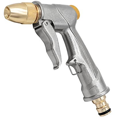 DERASL High Pressure Spray Gun - Full Brass Nozzle with 4 Watering Patterns, Ideal for Car Washing, Plant Watering, Cleaning, and Pet Showering