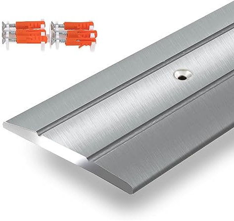 Profilo di transizione, listello di copertura per parquet, laminato, PVC e sughero, a forma di C, listello in alluminio (larghezza: 36 mm; lunghezza: 100 cm, colore argento, preforato)