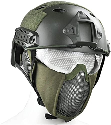 Casque PJ Rapide Tactique et Multifonctionnel avec Protection auditive, Demi-Masque Pliable à Double Ceinture et Lunettes de Protection