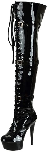 SheSole Women's Patent Leather Lace Up Side Zip Platform Over The Knee Thigh High Heel Boots