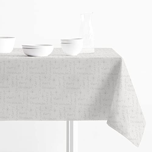 Tovaglia di Natale Antimacchia Tessuto Jacquard Stampa Moderna Merry Christmas Natalizia Lurex Idrorepellente (Ghiaccio, 140 x 230 cm)