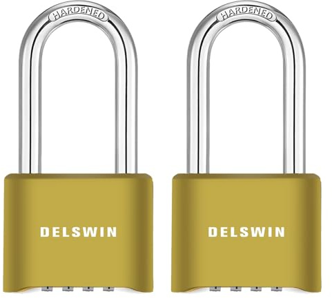 DELSWIN Combination Lock Outdoor Padlock - Weatherproof 4 Digit 2.5 inch Long Shackle Combination Padlock for Gate, Shed, Trailers, and Sports Lockers(Brass,2Pcs)