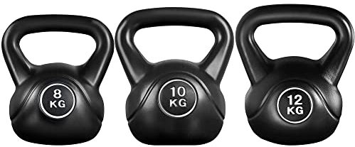 Yaheetech Kettlebell 3pcs Kettle Bells 8kg-10kg-12kg Kettle Bell Weight for Bodybuilding Strength Training Black