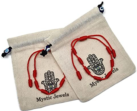 MYSTIC JEWELS by Dalia – armband Kabbalah – snöre, 7 knutar av röd tråd – unisex – justerbar – skydd mot onda ögon, lycka – 'Good Luck', Adjustable, Konstläder, Ingen ädelsten
