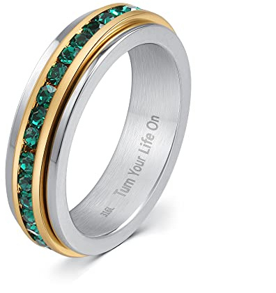 Muses Art Design Fidget Rings, Anxiety Rings, Spinner Rings, Band Rings with Birthstone, Stainless Steel, Women and Men, Meditation Rings, Thumb Rings, Stress Relieving and Anxiety Reducing