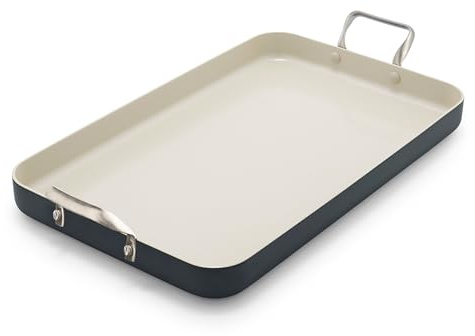 GreenPan 18 x 11 Double Burner Griddle Pan, Hard Anodized Healthy Ceramic Nonstick PFAS-Free, Stainless Steel Handles, Stovetop Cooking, Dishwasher Safe, Oven & Broiler Safe Cookware, Black