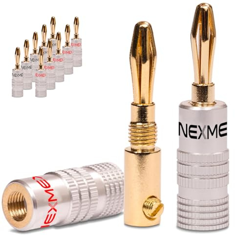 NEXMEX Bananenstecker 4mm - 12 Stück Stecker als Set - Steckverbinder 24K vergoldet Schraubbar für Lautsprecherkabel - HiFi Lautsprecheranschluss