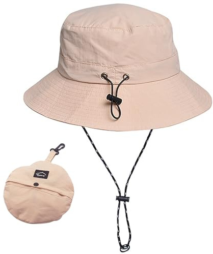 WANYIG Sonnenhut Damen Herren UV Schutz Faltbar Safari Hut Wasserdicht Sommerhut Wanderhut Anglerhut Outdoor Buschhut Schnell Trocken 55-58CM (Beige)