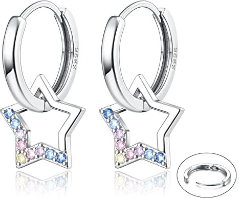 Adramata Damen Ohrringe Silber 925 Hängend Tropfen Stern Ohrringe Ohrhänger Modische Creolen mit Anhänger Silber Ohrringe Kinder Geschenk für Mädchen