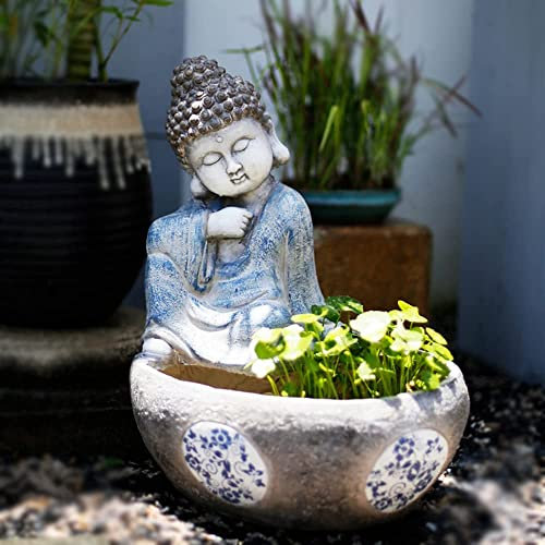 UZOURI Zen-Buddha-Statue-Pflanzgefäß – wasserdichter Gartenskulptur-Gesichts-Blumentopf, Zen-Figur-Blumentopfhalter, für Sukkulenten, Blumen