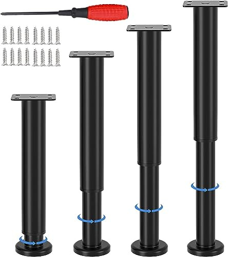 EURXLQ 4 Schwarz Verstellbare Möbelfüße 25-42cm,Tischbeine Metall Füße für Möbel,rutschfest,Rostbeständig,Einstellbare Höhe von 17cm Tragfähigkeit 800kg,Möbelfüße Höhenverstellbar,Schrankfüsse