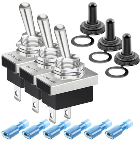 Gebildet 3Pezzi Interruttore a Levetta in Metallo 25A 12VDC/15A 24VDC/10A 250VAC/ 15A 125VAC SPST ON/Off 2Pin 2Posizioni con Tappo di Copertura Impermeabile per Auto KN3D-101