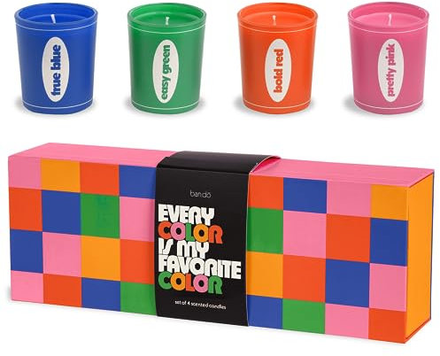 ban.do Set di 4 candele votive profumate, piccole candele ispirate a Crayon in barattoli decorativi, portacandele in vetro colorato assortiti, candele in cera di soia da 70,9 g con stoppino singolo,