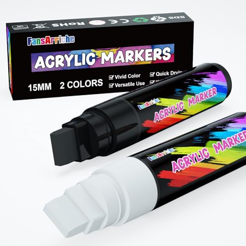 FansArriche Acryl marker, 15 mm Jumbo-Filzspitze, wasserfeste und permanente Schwarz-Weiß-Farbstifte für Markierungen, Schilder, Kalligraphie und Gemälde im Freien