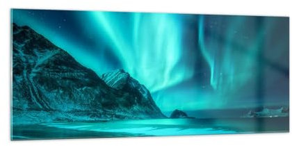 Moderne Impression sur Verre 100x40cm Image Tableau en Verre Decoration Murale Paysage Pôle Nord Aurores Boréales Grand Tableaux Decoratifs Muraux Chambre Panoramique Deco Salon Art GAB100x40-5321