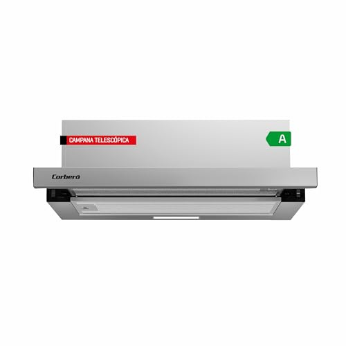 Corberó - Campana Telescópica 60 cm | VINSON635X | 372.5 m3/h | 65db | 71.5W | 2 Velocidades | Control por interruptor| Luz LED | 2 Filtros de Aluminio + Filtro Carbon | Inox