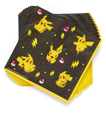 Amscan 9917107 Offiziell lizenzierte Pokémon-Servietten für Kindergeburtstag, 16 Stück, mehrfarbig