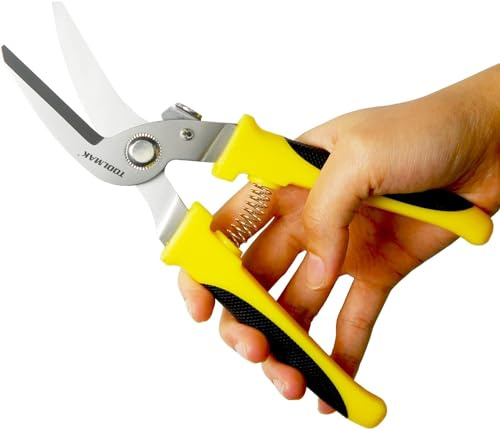 TOOLMAK Tin Snips 8 Inch Heavy Duty Scissors Metal shears with Stainless Steel Curve-Blade Comfort Grips, Multifunction Cutting of Branches, Thin Iron, Cardboads