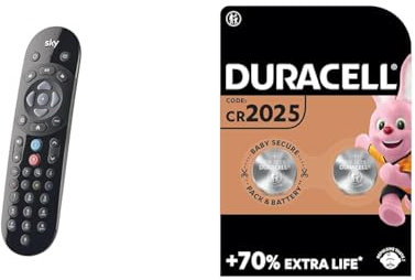 Original SKY Q Voice Remote Control - Compatible with Sky Q 1TB or 2TB box plus the Sky Q Mini box & DURACELL 2025 Lithium Coin Batteries 3V (2 pack) - Up to 70% Extra Life - Baby Secure Technology