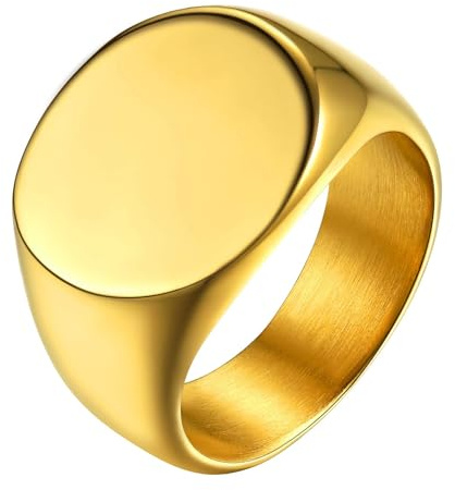 MAGIIE Hombre Anillo de Acero Inoxidable,Anillo Hombres Sello,Grande Alto Pulido,Anillo Hombre Punk Biker Moto (Oro, 22)