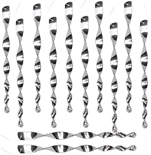 RXKFIGX 12 Pcs Birds Repellent Scare Rod Reflective Scare Spiral Rods Hanging Decorative Keep Birds From Window Patio House Home Garden (Silver)