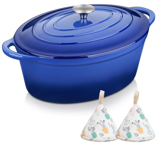 DYHQQ Holländsk gjutjärnsugn 4,5 l emaljerad gjutjärnsgryta Kraftig gjutjärnsgryta med lock, non-stick emaljerad holländsk ugn för alla spishällar
