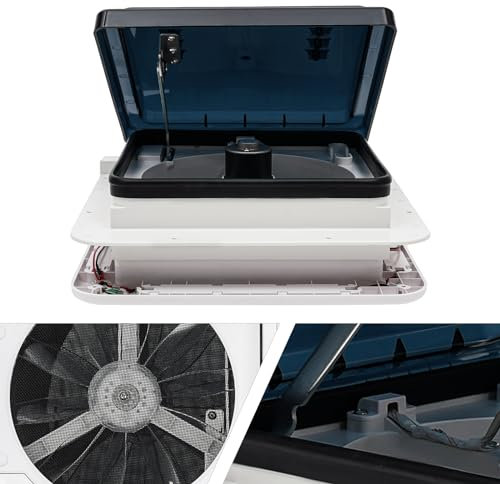 RV Roof Vent Fan, 12v Caravan Roof Vent, 360x360mm Van Roof Vent with LED Light, Bidirectional Air Extraction for Camper Van Trailer