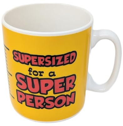 JRose Collections Taza gigante de 900 ml, taza de café de gran tamaño para una súper persona, taza de té de cerámica extra grande con divertida escala de medición, regalo humorístico para el hogar u