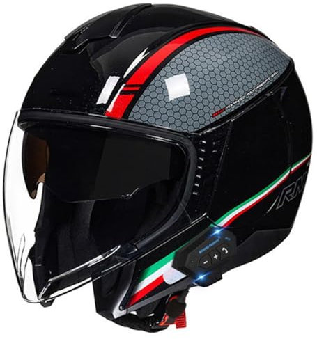 Casco Moto Jet Con Bluetooth Integrato Con Doppia Visiera Caschi Cromwell Mezzo Casco Da Motociclista ECE Omologato 3/4 Aperto Moto Casco Sicurezza Per Donna E Uomo 11,L:59-60CM