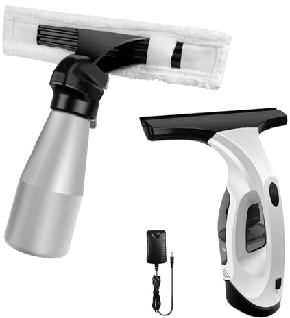 Window Vacuum Cleaner Electric Window Washer, Window Cleaning Equipment with Squeegee Head, 150ML Water Tank, 300ML Spray Bottle & 2 Suction Nozzles for Tiles, Mirrors and Glass