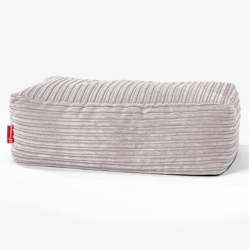Lounge Pug Groß Fußhocker Pouf, Silbergrau Cordstoff, Sitzpouf, Pouf Sitzsack Hocker Wohnzimmer