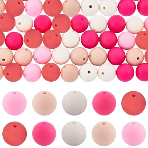 SOFPLATE 1 Box 60 Stück Rote Silikonperle 15mm Runde Silikonperlen Großpackung Große Rosa Orangefarbene Bonbonfarbe Lose Kaugummiperle Zur Schmuckherstellung Armbänder Stifte Schlüsselanhänger Perlen