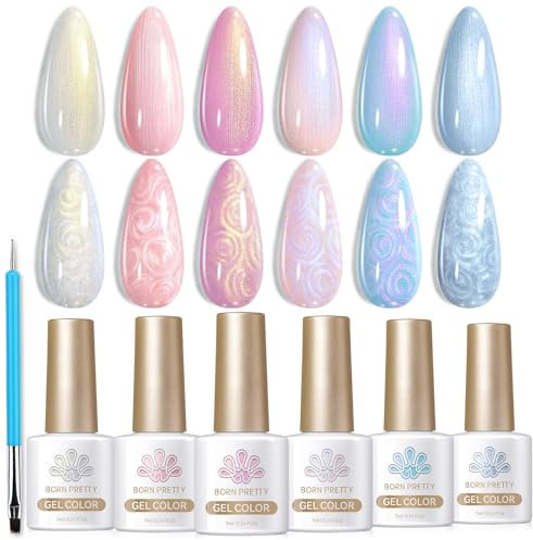 Born Pretty U V Nagellack Perle Effect 6 Farben Gel Nagellack Pearl Rosa Weiß Blau U V Gel mit Nagelbürste für Zeichnung Maniküre und Nagelkunst DIY