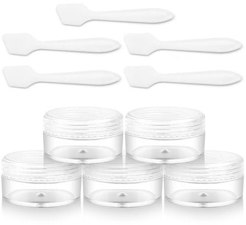 Yoolly Empty Sample Pots, 5 Pcs Plastic Cosmetic Jars, 10ml Containers Pots Bottles with Screw Lids and 5pcs Spatulas, Mini Travel Pots for Make-Up, Face Creams, Lotion, Sample (Transparent)
