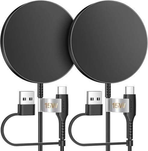 JSAUX 15W Magnetic Wireless Charger 2-Pack Fast Charging Compatible with MagSafe Charger iPhone 17 Air Pro Max/16/15/14/13/12 Series/Airpods Pro Black