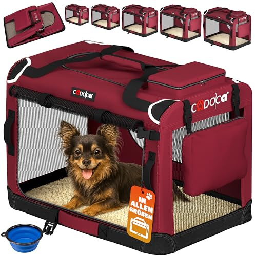 CADOCA® Hundebox faltbar Transportbox S 50x34x36cm robust atmungsaktiv Transporttasche Auto Rückbank Haustiertransportbox Hundetragetasche Dunkelrot