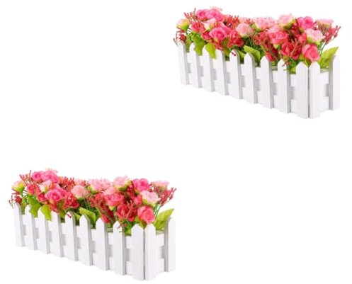 STOBAZA 2stücke Künstliche Blumen Dekoration Für Heim Hochzeit Simulierte Kunstblume Im Weißen Zaun Realistische Blumenarrangement Für Tisch Wohnzimmer Hochwertige Seidenblumen