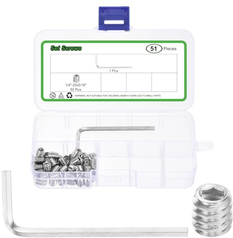 sourcing map Socket Set Grub Screws,50PCS 1/4x5/16- 304 Stainless Steel Hex Socket Cup Point Allen Screws with Hex Wrench for Repairing Door Handles, Faucet (Silver)